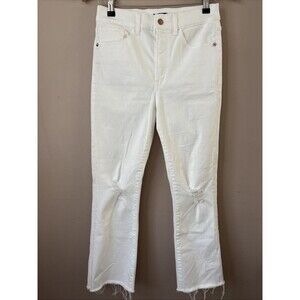 Express Women’s White High Rise Cropped Flare Jeans Size 6R Distressed Denim